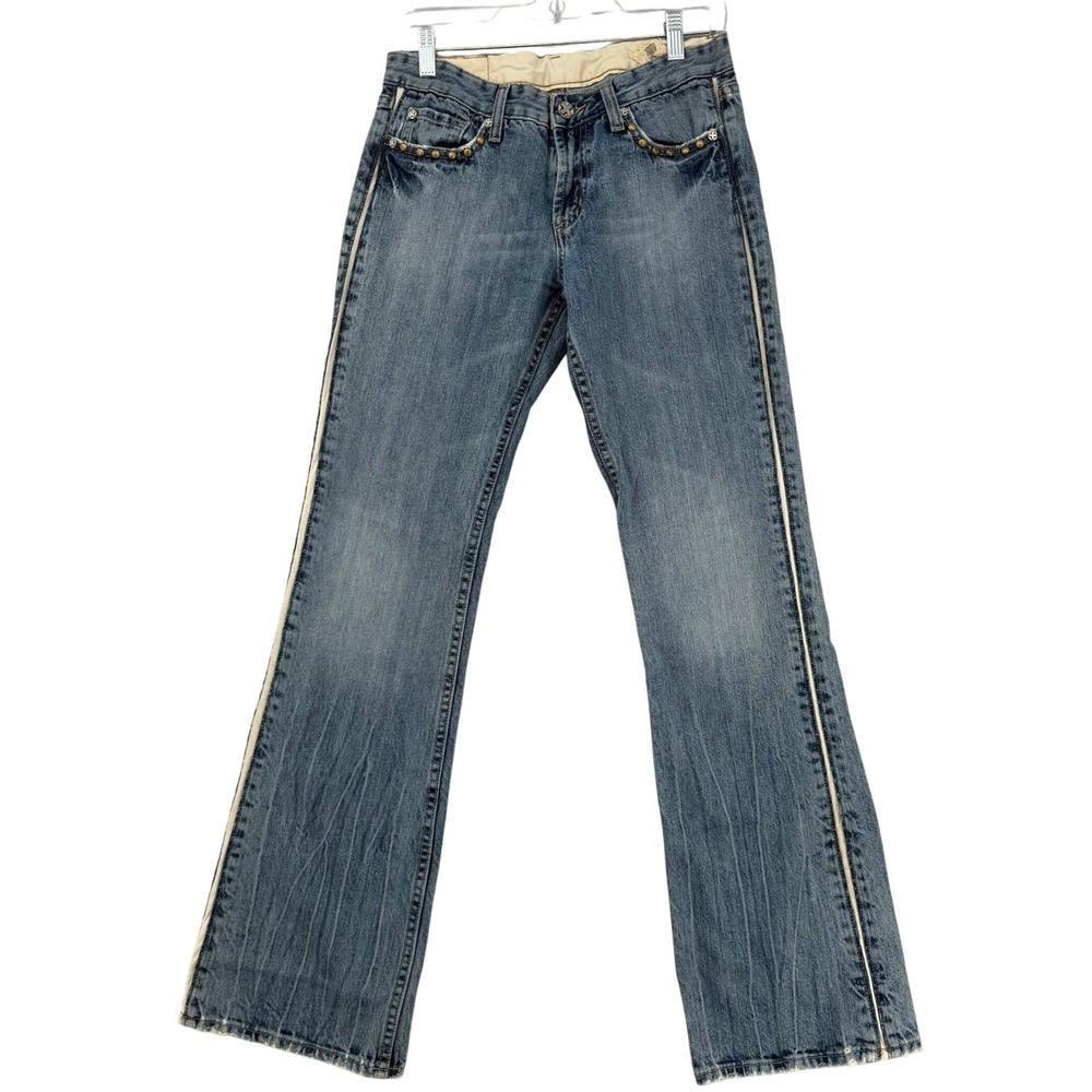 VTG X-Ray Jeans Womens Blue Studded Low Rise Flare Leg Denim Med Wash Y2K 90s
